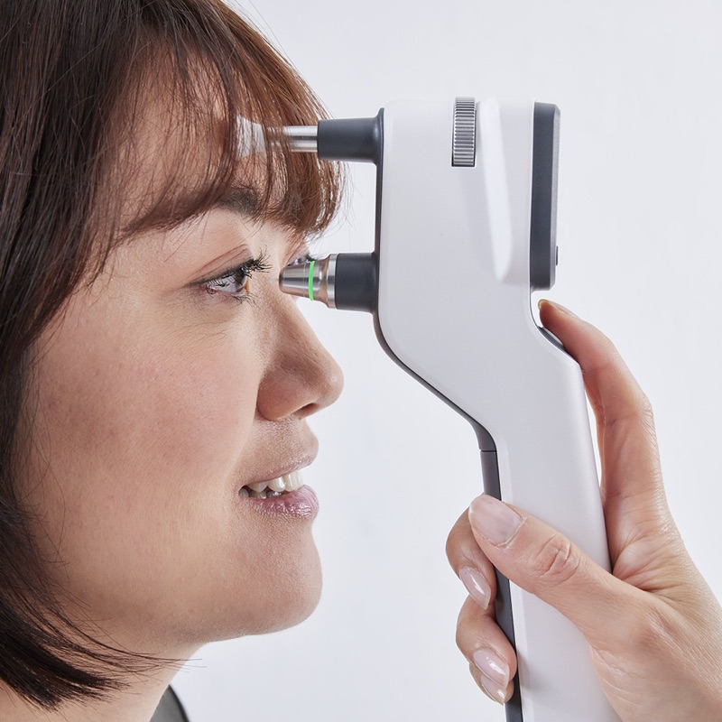 Close-up of IC200 IOP measurement on patient