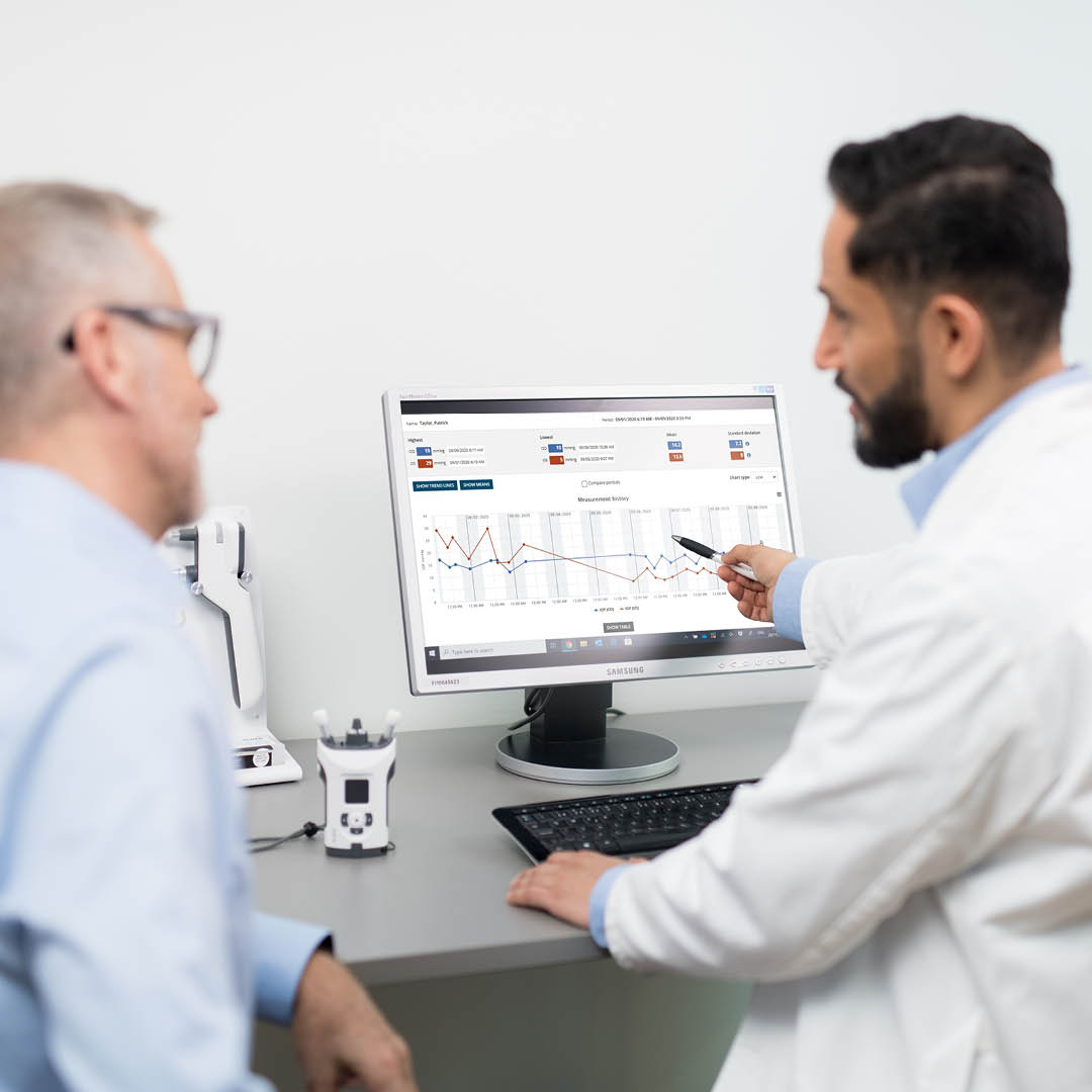 iCare CLINIC cloud reporting platform interface on multiple devices